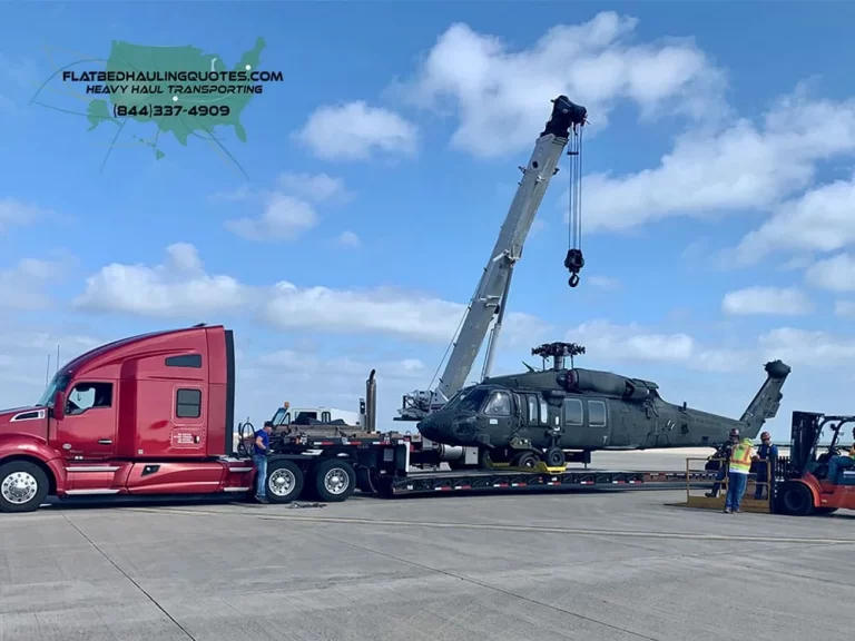 Helicopters shiping on flatbed trailers