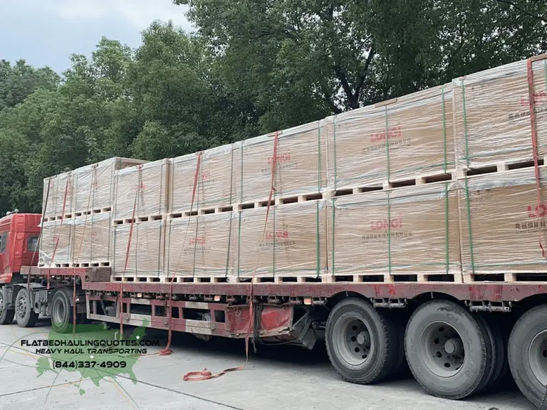 solar panel shipping on flatbed truck