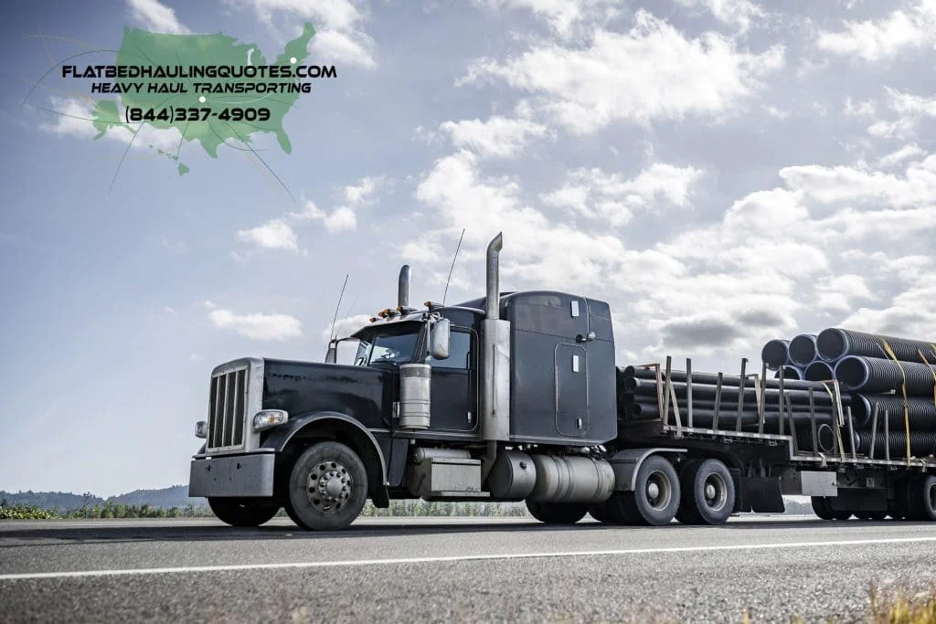 steel pipe building material tranport on flatbed